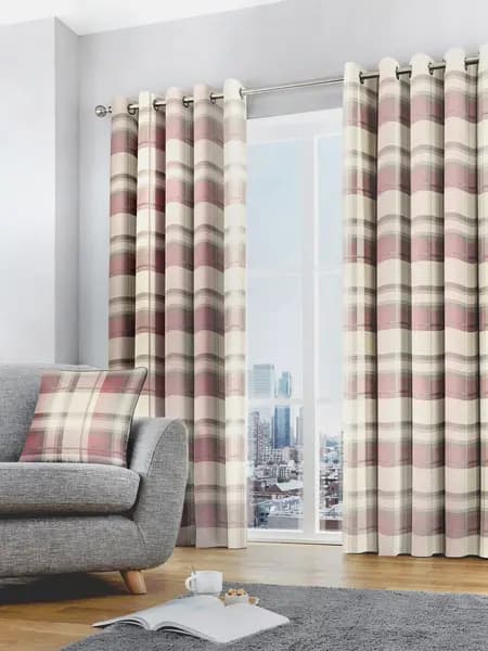 Balmoral Check 100% Cotton Eyelet Lined Curtains, Blush, 66 x 54" - Fusion