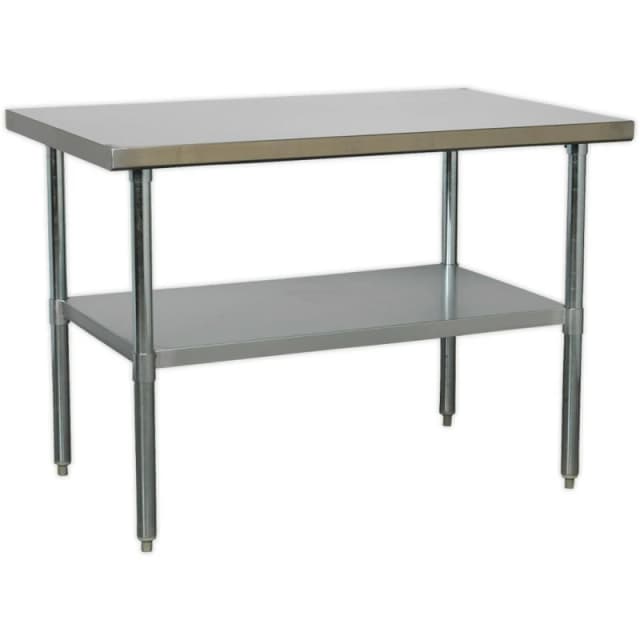 Loops 1.2m Stainless Steel Work Bench & Adjustable Storage Shelf - Kitchen Station Metallics