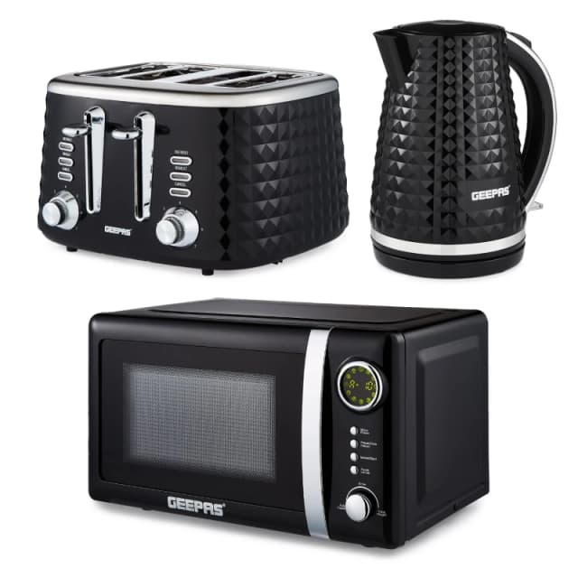 Geepas Digital 20L Microwave, Argyle Colletion 1.7L Kettle & 4 Slice Toaster Set Black unisex