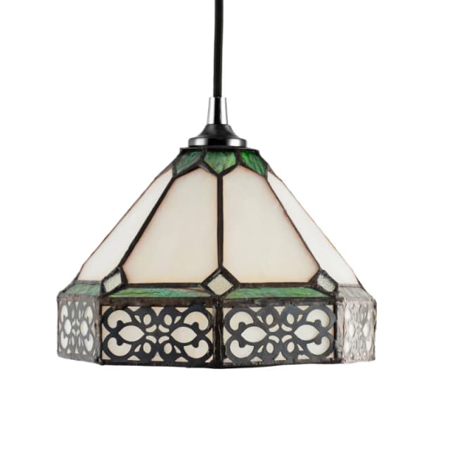Happy Homewares Classic 1920s Shabby Chic Pendant Light Shade with Metal Scrollwork Decoration in Green Size: 8" Green Unisex 8"