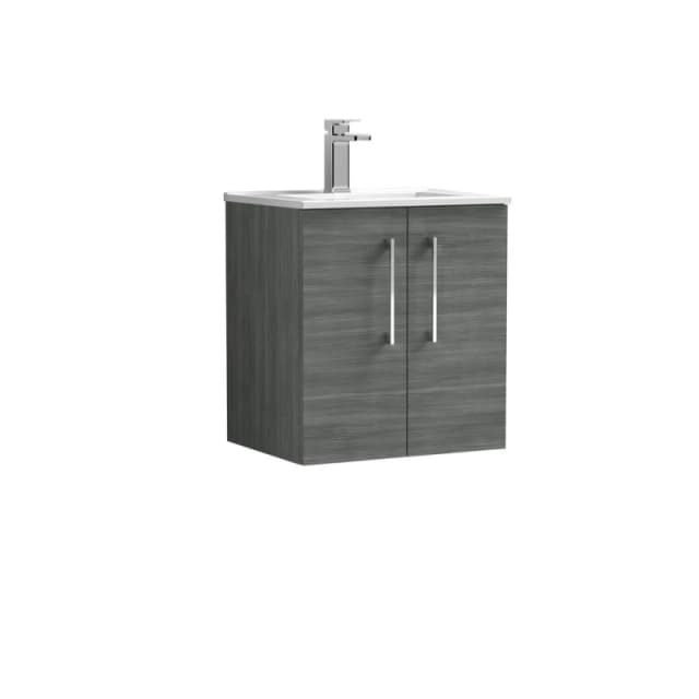 Balterley Bathroom 2 Soft Close Door, Wall Hung Vanity Unit, Anthracite, 500mm in Grey Grey Unisex