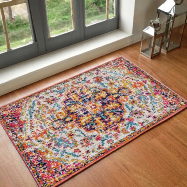 Livabliss Vintage Oriental Boho Neon Pink Lou Area Rug 60 X 90 Cm - Easy Care, Non Shedding, Ideal For Living Room & Bedroom