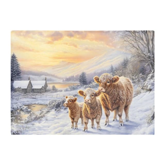 Warren Reed Designer Family Of Highland Cows Glass Chopping Board