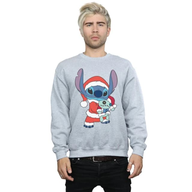 Disney Men Lilo And Stitch Stitch Christmas Sweatshirt in Grey Size: Small Grey S Male 5059400309386