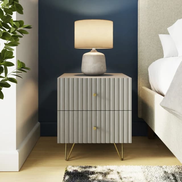 GFW Thalia Grey Ribbed 2 Drawer Bedside Table
