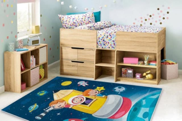 RugsX Bambino 42810 Washing Carpet Rocket, Planets For Children Anti Slip - Blue / Brown 80X150 Cm