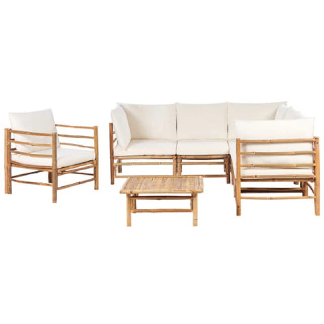 Beliani Garden Lounge Set With Table 6 Seater Cerreto Bamboo Wood Off-White
