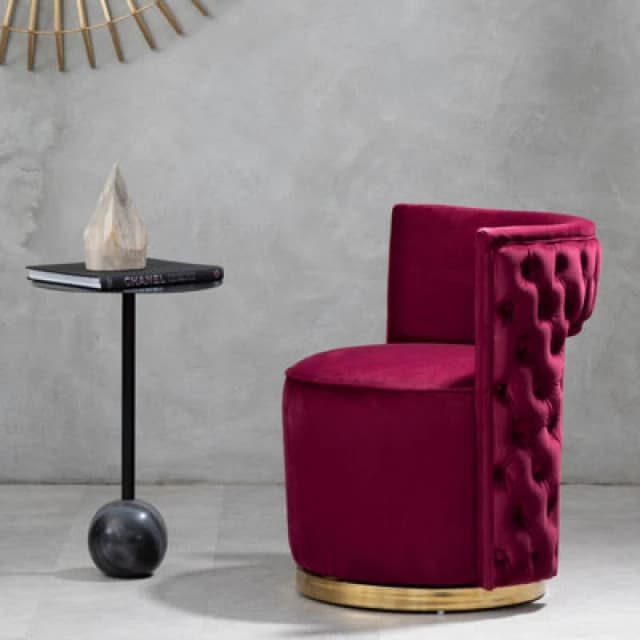 Orsina Red Wine Velvet Upholstered Round Chair, Accent Chair For Living Room, Accent Lounge Chair For Home, Office