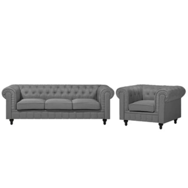 Beliani Living Room Set 4 Seater Chesterfield Fabric Light Grey
