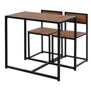 Homcom 3 Piece Bar Dining Table And 2 Stools Set Wood Effect With Metal Frame