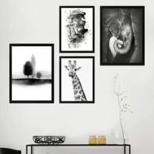 SET_002 Black White Grey Decorative Framed Painting (4 Pieces)