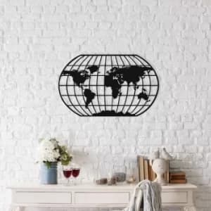 Oval World Map Black Decorative Metal Wall Accessory
