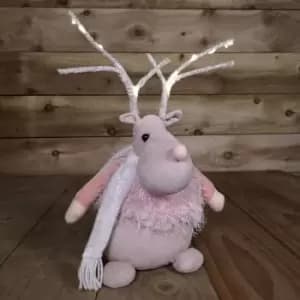 52cm Battery Operated Plush Pink Christmas Reindeer with LED Lit Antlers