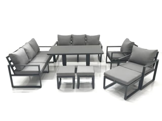 Fimous Garden Sofa Set Aluminium Furniture Rising Dining Tabe Set with 2 Chair 3 Footstools Dark Grey Dark Grey Unisex
