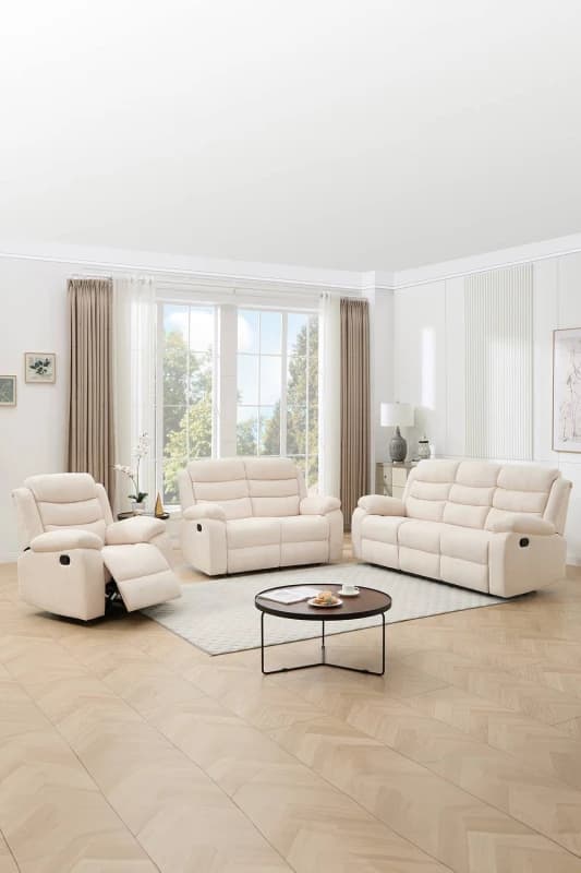 More4Homes Boston Manual Recliner Fabric 1+2+3 Seater Sofa Set (Beige)