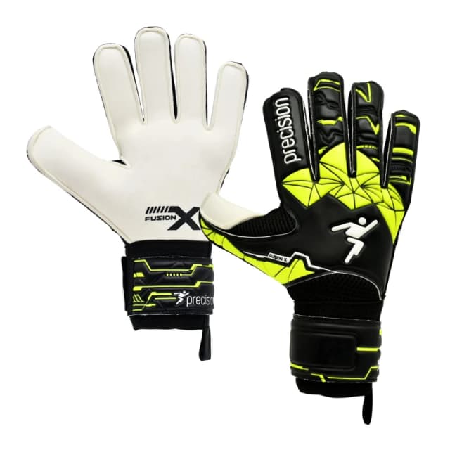 Precision Training Junior Fusion X Flat Cut Finger Protect GK Gloves Black/Yellow unisex 4
