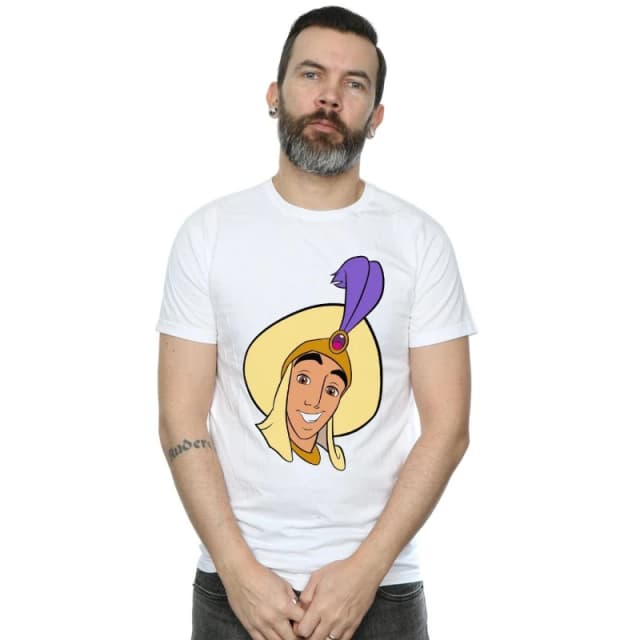 Disney Men Aladdin Prince Ali Face T-Shirt in White Size: Small White S Male 5059568049827