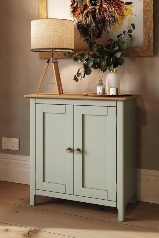 FWStyle FWStyle Sideboard Oak Veneered Top 2 Large Doors Sage Green Finish Green One Size Unisex 5056413124906