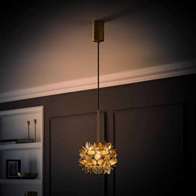 ValueLights Reine Glass Flower Shade Brushed Gold Thread Ceiling Pendant Light with LED Bulb in Clear Clear Unisex