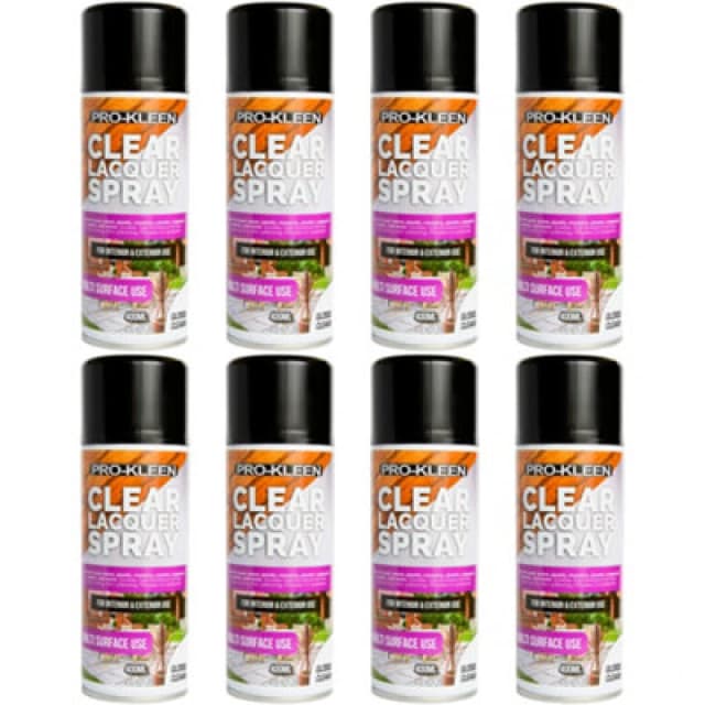 ProKleen Clear Lacquer Spray Protects & Seals Multi Surface Use Gloss 8 x 400ml Clear