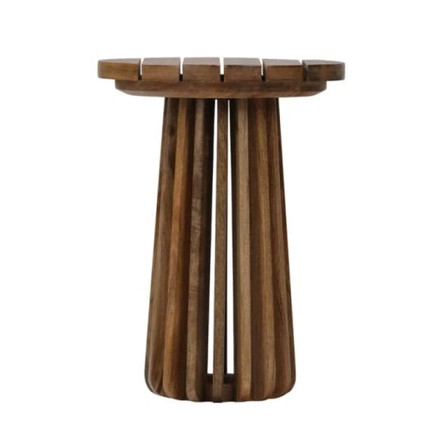 Jaipur Furniture Ltd Slatted Round Side Table - Mango Wood - L37 x W37 x H51cm - Mango Light Finish in Brown Brown Unisex