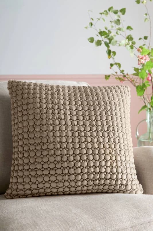 Appletree Bobble Quilted Velvet Touch 55cm x 55cm Filled Cushion Natural