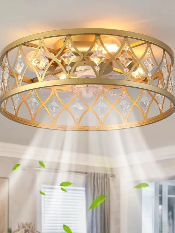 Caged Ceiling Fan with Light,20" Ceiling Fans with Lights and Remote,Bladeless Fandelier Small Low Profile Ceiling Fan Light