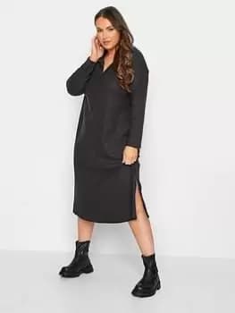 Yours Soft Touch Polo Neck Rib Dress - Grey, Size 16, Women