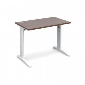 TR10 Straight Desk 1000mm x 600mm - White Frame Walnut Top