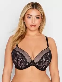 Yours Geo Cuff Heart Trim Bra - Black, Size 40C, Women