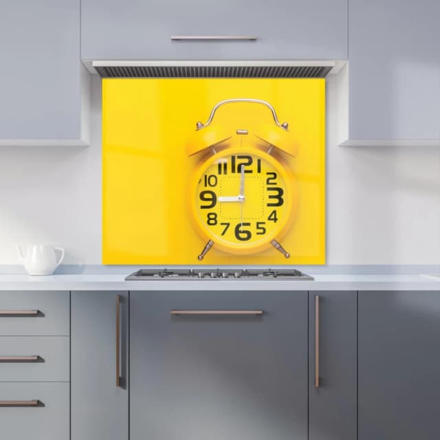 Warren Reed - Designer Yellow Alarm Clock Kitchen Splashback Size: 600mm x 750mm Yellow Unisex 600mm x 750mm