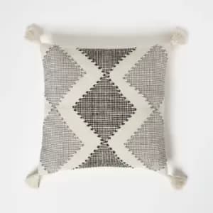 HOMESCAPES Malmo Handwoven Textured Grey & Black Cushion 45 x 45cm - Natural, Black, Grey