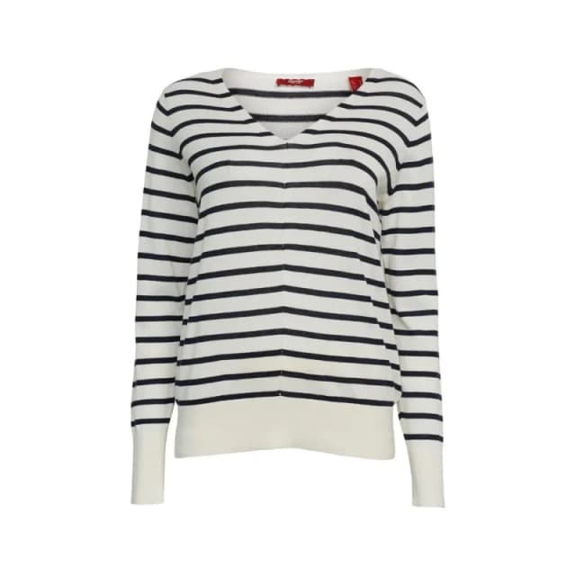 Esprit Womens striped v-neck sweater Esprit Blanc Female 2XS