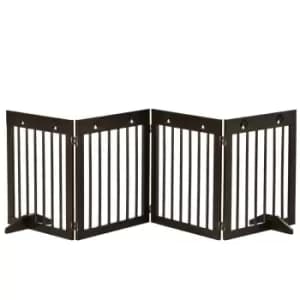 Pawhut 4 Panel Wooden Dog Barrier & Folding Fence W/ Support Feet - Brown