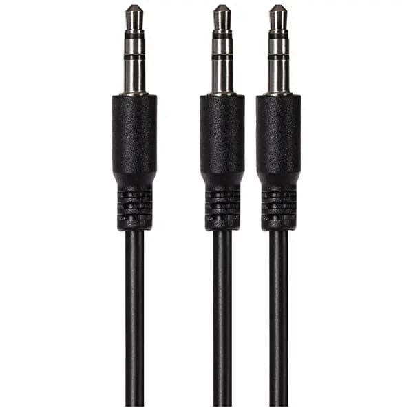 Maplin Maplin 3.5mm Aux Stereo 3 Pole Jack to Twin 3.5mm 3 Pole Jack Cable - Black, 2m 496PAM