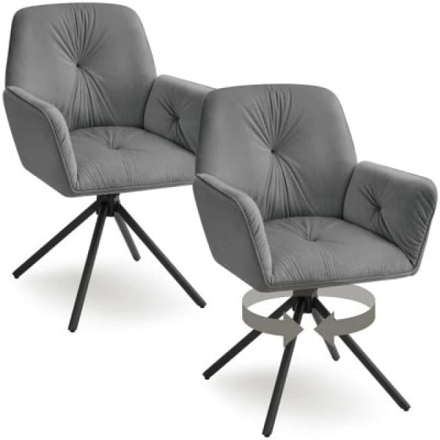 Tectake Set Of 2 Swivel Chair Lenia - Upholstered, Padded, 56.5 X 54 X 86cm - Velvet Look Anthracite/black