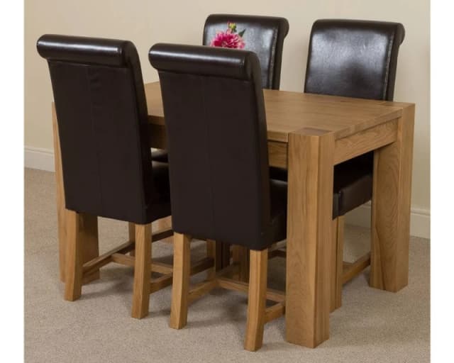 Thats Furniture Kuba 125x80cm Chunky Oak Small Dining Table & 4 Washington Leather Chairs in Brown Size: 125x80cm Brown Unisex 125x80 cm