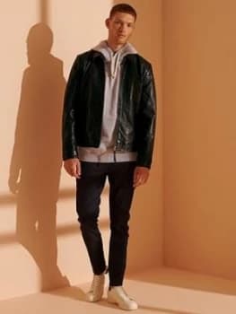 Superdry Indie Coach Leather Jacket, Black Size M Men