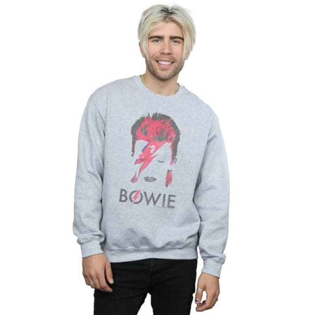 David Bowie David Bowie Men Aladdin Sane Distressed Sweatshirt in Grey Size: Small Grey S Male 5057981520763