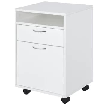 HOMCOM 60cm Storage Cabinet w/ Drawer Open Shelf Metal Handles 4 Wheels Office Home Organiser Mobile Printer White AOSOM UK