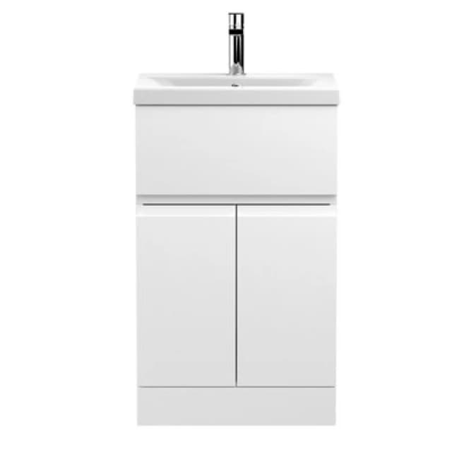 Nuie Hudson Reed Urban Floor Standing 2 Door 1 Drawer Vanity Unit With Mid-Edge Basin, Durable Modern Vanity Unit In Satin White, 500mm