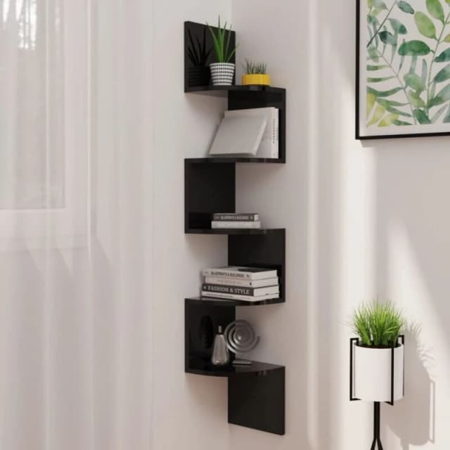 VIDAXL Vidaxl - Wall Corner Shelf High Gloss Black 19x19x123cm Engineered Wood 8720286344361