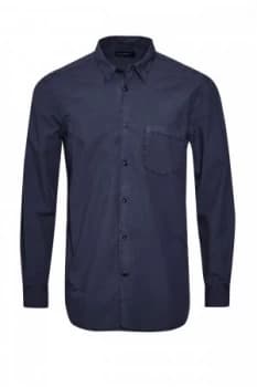 Mens French Connection Garment Dyed Polin Collared Shirt Dark Blue