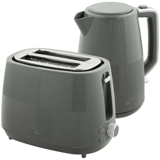 HOMCOM 1.7L Fast Boil Electric Kettle and 2 Slice Water Toaster Set - Grey TJ Hughes 5063603920170