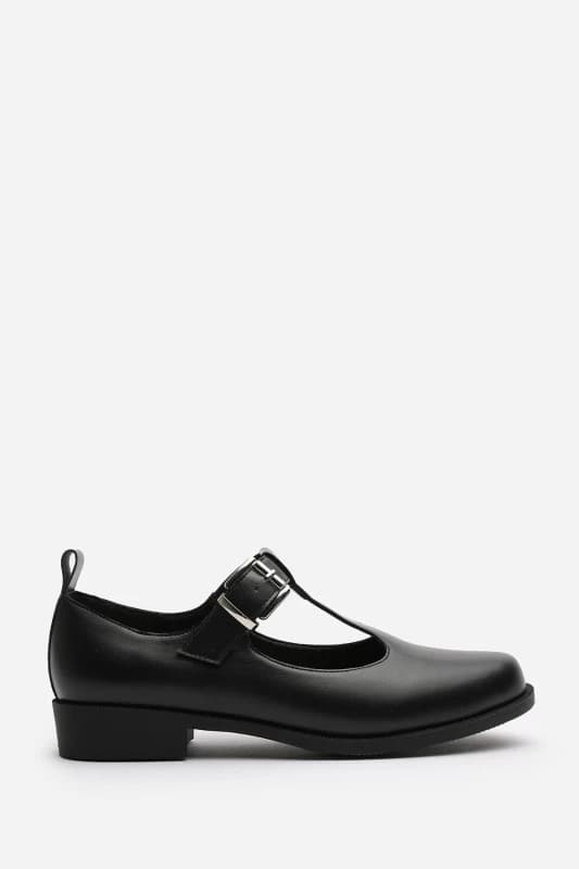 Where's That From Womens 'Piper' Mary Jane Loafers With Buckle Strap in Jet Black Size: 4 Jet Black Female 4