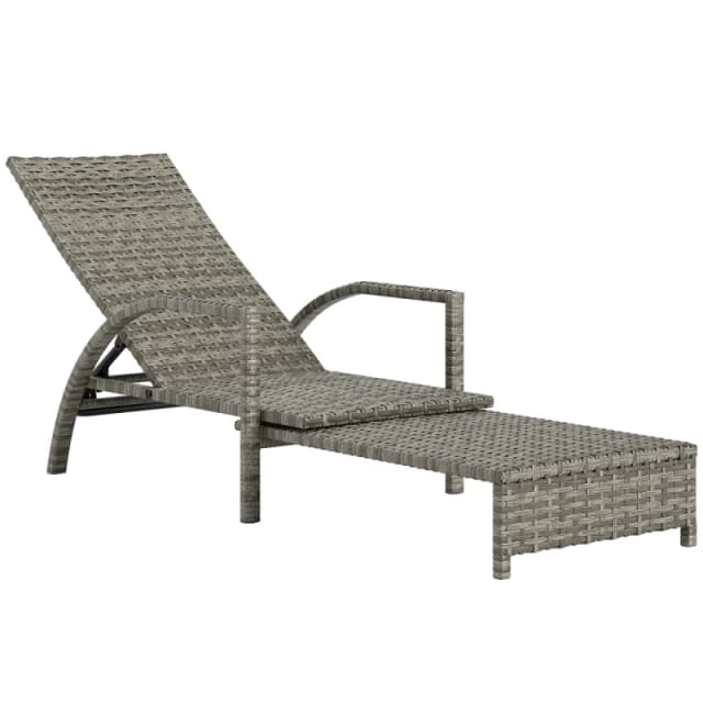 Outsunny PE Rattan Sun Lounger with 4-Level Adjustable Backrest, Mixed-grey, Grey 862-082V00GG