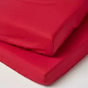 Red Cotton Fitted Cot Sheets 200 Thread Count, 2 Pack - Red - Red - Homescapes