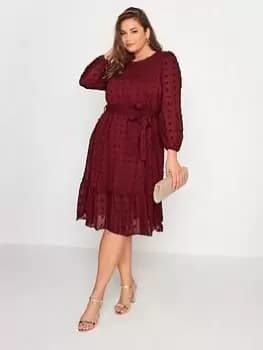 Yours Puff Dobby Dress - Red, Size 16, Women