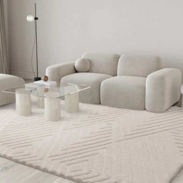 Ivory Handmade Wool Modern Geometric Rug For Living Room And Bedroom-160Cm X 230Cm