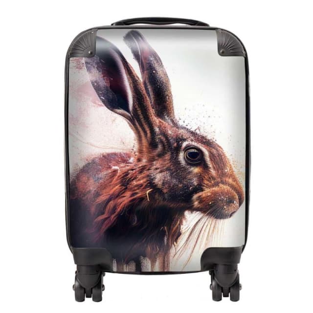 Warren Reed - Designer Hare Face Splashart Suitcase in Brown Size: Large Brown Unisex Large